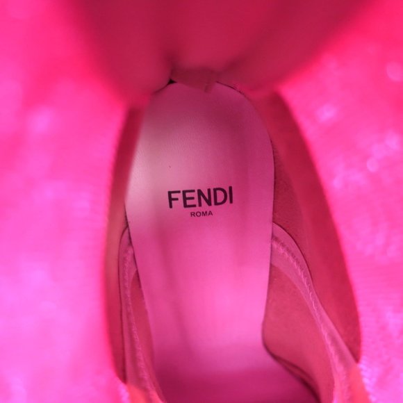 FENDI FFRAME JACQUARD MESH KNIT ANKLE BOOTS PINK SIZE 36 POINTED TOE HEEL - Picture 9 of 11